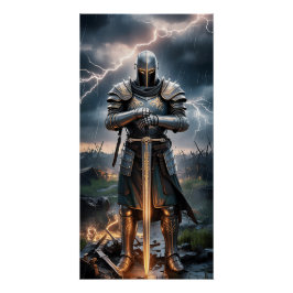 Epic Knight Warrior Digitale Poster Middeleeuwse F Perfect Poster