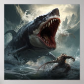 Epic Megalodon vs T-Rex Poster - Een Slag van Preh (Voorkant)