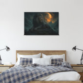 Epic Moonlit Lion – Celestial Mountain Guardian –  Canvas Afdruk (Insitu (Slaapkamer))