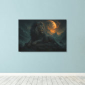 Epic Moonlit Lion – Celestial Mountain Guardian –  Canvas Afdruk (Insitu (Houten vloer))