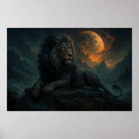 Epic Moonlit Lion – Celestial Mountain Guardian – Poster (Voorkant)