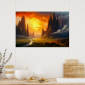 Epic Rock Mountains - Fantasy Art Poster (Keuken)