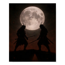 Epic Samurai Duel Under Full Moon Poster