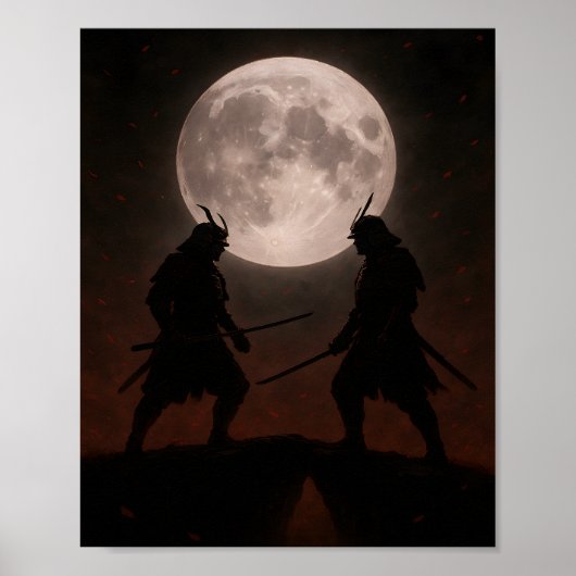 Epic Samurai Duel Under Full Moon Poster (Devant)