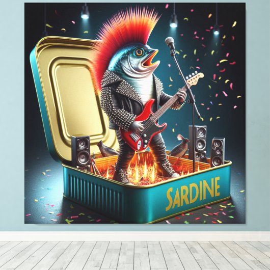  Epic Sardine Punk Rebel Guitar Ocean Legend Canvas Afdruk (Insitu (Houten vloer))