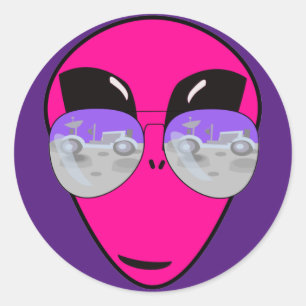 Epic Shades Alien Head Moon Tourist Fun Ronde Sticker