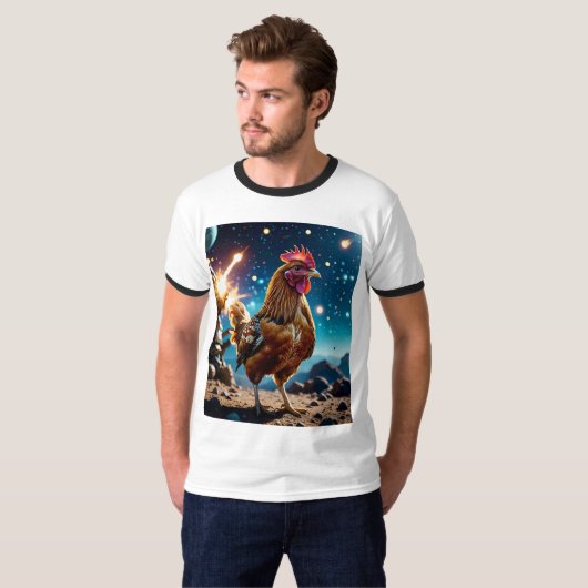 Epic Space Chicken Battle Galaxy Tshirt (Voorkant volledig)