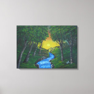 Epic Sunset Forest Stream Unique Landscape Canvas Afdruk