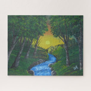Epic Sunset Forest Stream Unique Landscape Legpuzzel