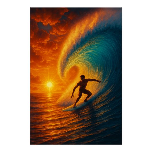 Epic Sunset Wave Surfer - Ocean Art Poster Perfect Poster (Voorkant)