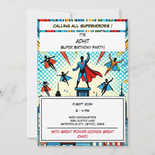 Epic Superhero Anniversaire Fête Invitation (Devant)