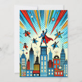 Epic Superhero Verjaardagsfeestje Uitnodiging (Achterkant)