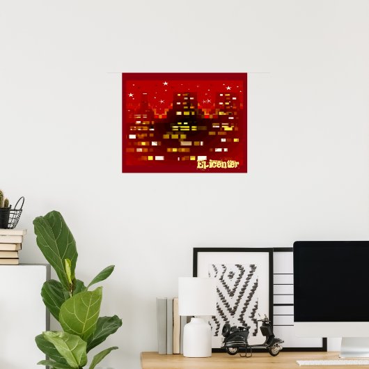 Epicenter Red City Skyline op het poster Night (Thuiskantoor)