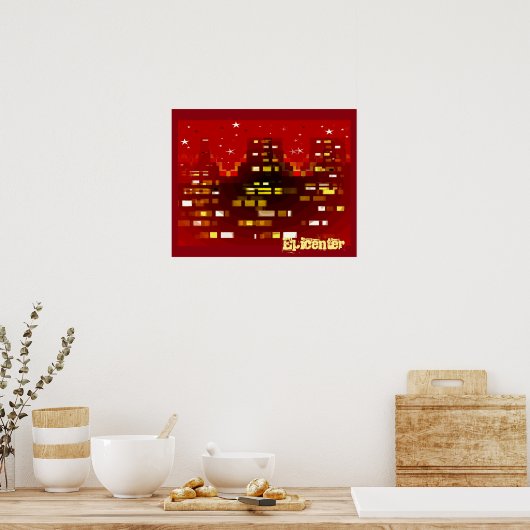 Epicenter Red City Skyline op het poster Night (Keuken)