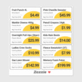 Épicerie au détail jaune Étiquettes de prix (Feuille)