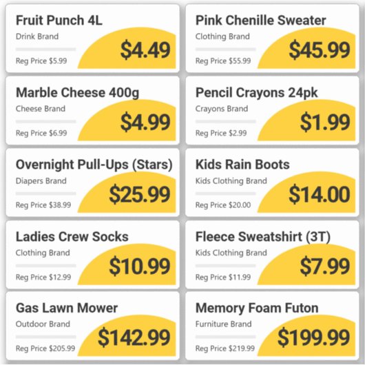 Épicerie au détail jaune Étiquettes de prix (Devant)