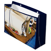 Épicerie Papier Sac Chat Cuisine Bleu (Devant Angle)