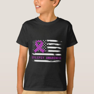 Epilepsie bewustzijn Amerikaanse vlag paarse lint T-shirt