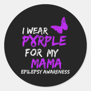 Epilepsie Ik Draag Paars Voor Mijn Mama Lint  Ronde Sticker