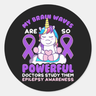 Epilepsiebewustzijn Cute Unicorn Paarse Lint Funn Ronde Sticker