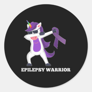 Epilepsiebewustzijn Dabbing Eenhoorn Krijger Paars Ronde Sticker