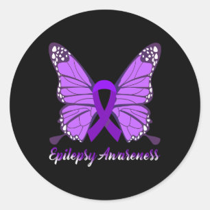 Epilepsiebewustzijn Vlinder Paarse Lint Epilepsie Ronde Sticker