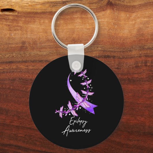 Epilepsy Awareness Dragonfly November We Wear Purp Sleutelhanger (Voorkant)