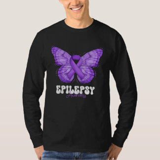 Epilepsy Awareness Month Purple Ribbon Butterfly T-shirt