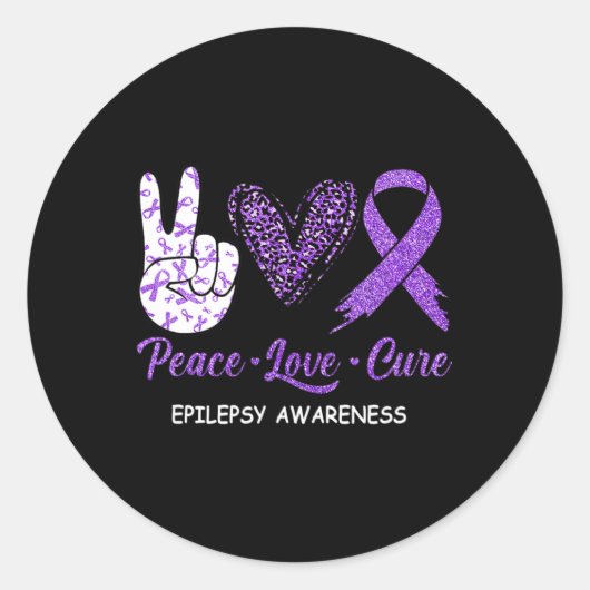 Epilepsy Awareness Peace Love Cure Leopard Ronde Sticker (Voorkant)
