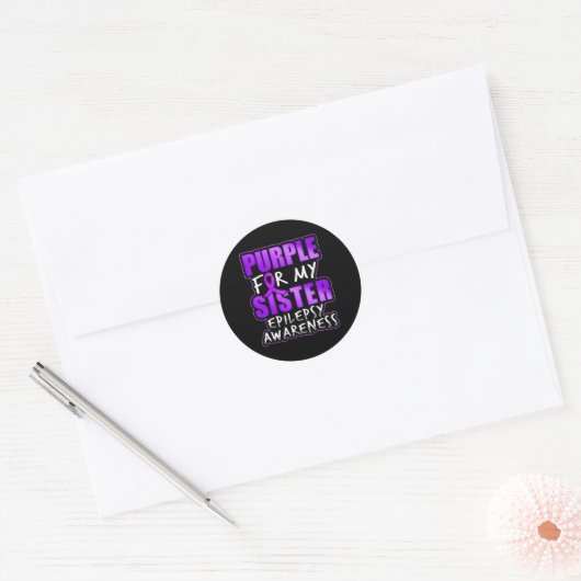 Epilepsy Awareness Purple For My Sister Ribbon Ronde Sticker (Envelop)