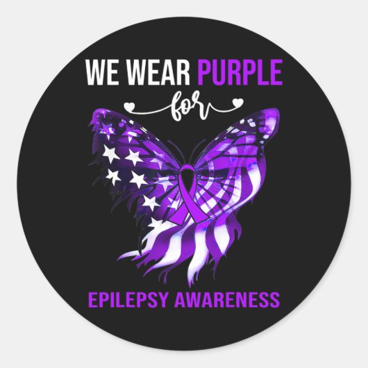 Epilepsy Bewustheid 4 juli Paarse vlinder Ronde Sticker (Voorkant)
