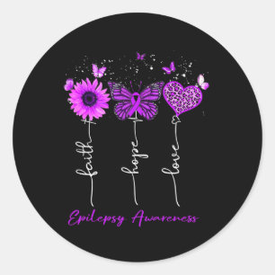 Epilepsy Bewustheid Faith Hope Love Leopard Sunflo Ronde Sticker