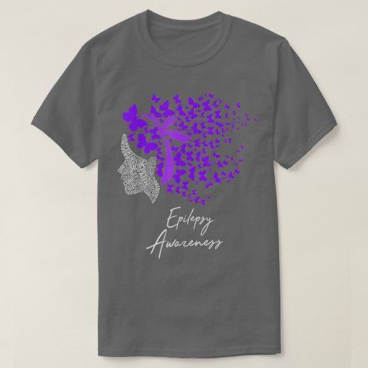 Epilepsy Bewustmaking Paarse Butterflies T-shirt (Design voorkant)