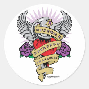 Epilepsy Dagger en Heart Tattoo Ronde Sticker