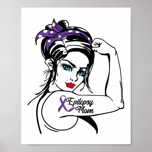 Epilepsy Mam Awareness Rosie Riveter Ribbon Poster (Voorkant)