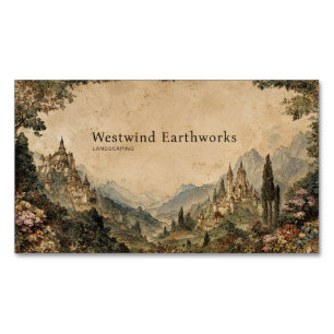 Episch Tweeling Kasteel Berg Vallei Antieke Bloeme Magnetisch Visitekaartje