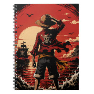 Epische Anime Piraat bij scharlaken zonsondergang Notitieboek