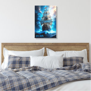 Epische Fantasie Zeilschip Storm Oceaan Canvas Afdruk