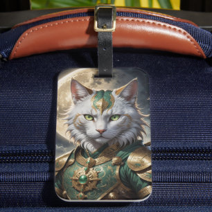 Epische gepantserde kattenkrijger bagagelabel