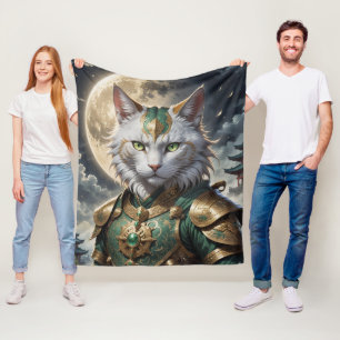 Epische gepantserde kattenkrijger fleece deken