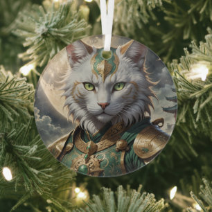 Epische gepantserde kattenkrijger glas ornament