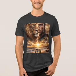Epische Leeuw en Krijger Zonsondergang  Tri-Blend Shirt