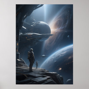 Epische ruimtewandelingzicht op sterrenstelsel van poster