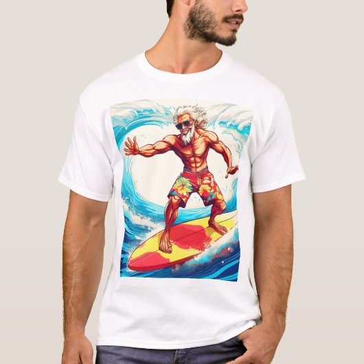 Epische Senior Surfer Rijdende Golven met Stijl T-shirt (Voorkant)