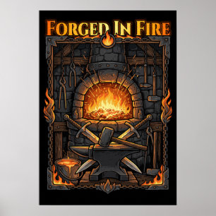 Epische Smidse Forge Aambeeld & Zwaarden Fantasie Poster