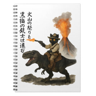 Epische Zwarte Kat Cowboy die op een Dinosaurus ri Notitieboek