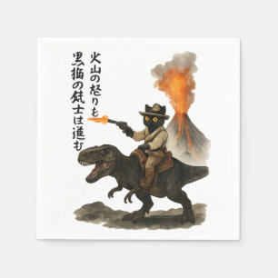 Epische Zwarte Kat Cowboy die op een Dinosaurus ri Servet