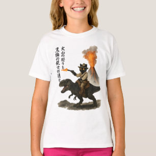Epische Zwarte Kat Cowboy die op een Dinosaurus ri T-shirt