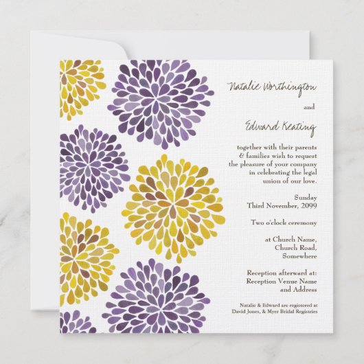 Épouser la fleur jaune pourpre fleurit invitation (Dos)