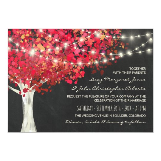 Épouser rouge de lumières d'arbre et de ficelle carton d'invitation 12,7 cm x 17,78 cm